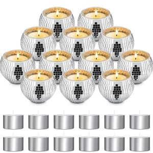 Silver Mirror Disco Ball Candle Holders Set Of 12 Tealight Candles Included NIB